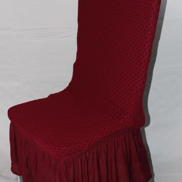 2 “CARTER” STRETCH SLIPCOVERS DINING KITCHEN CHAIR COVERS 11” RUFFLE BURGUNDY - Picture 3 of 11
